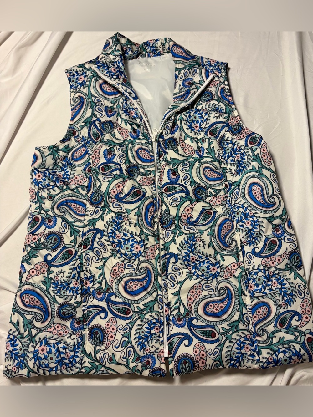 Kim Rogers women's quilted sleeveless puffer vest L Multicolored Paisley